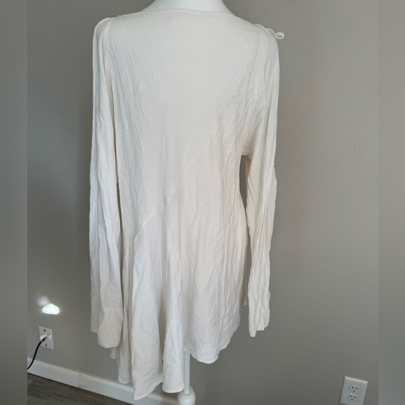 Free People Cream Tied Cold Shoulder Asymmetrical Mini Shirt Dress Women M Boho - Picture 7 of 9